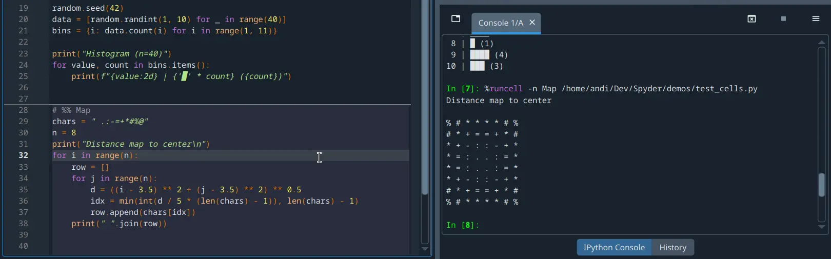 Spyder showing code cells