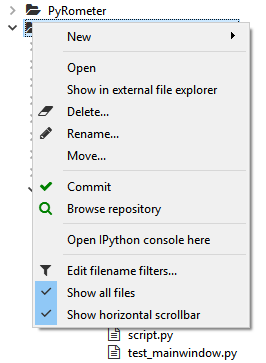 Inset of the context-menu for a directory in project explorer