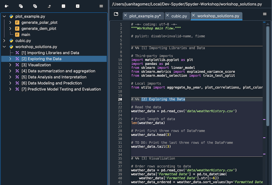 Spyder's Editor pane, showing an example of a code cell