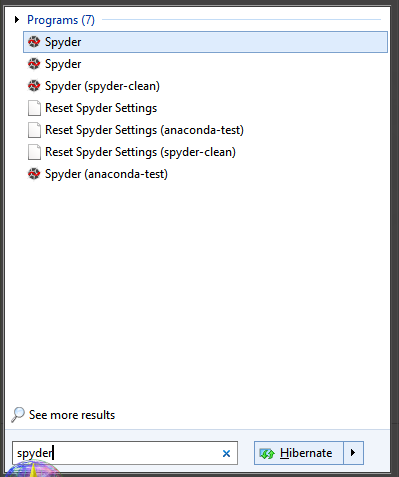 Spyder shortcut in the Windows Start menu
