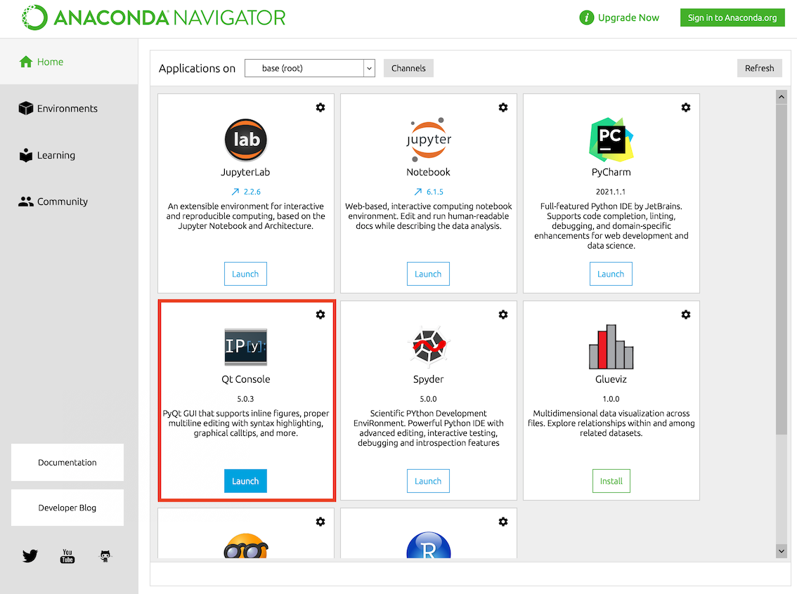 Anaconda navigator showing qtconsole