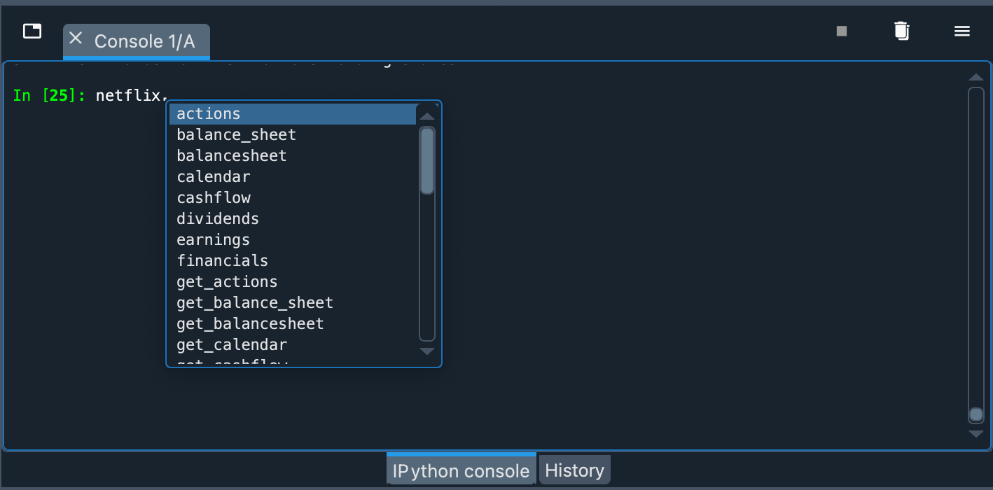 IPython Console auto-suggestions