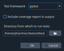 The test configuration window
