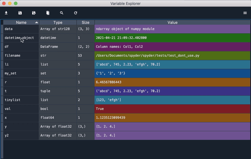 Variable Explorer showing insertion of a new variable