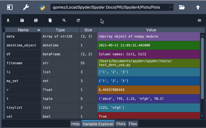 Variable Explorer showing how to search variables