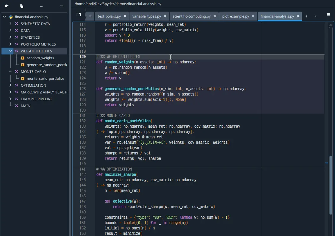 Spyder's Editor pane, showing an example of a code cell