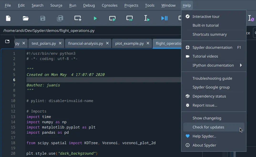 Spyder showing view internal console option