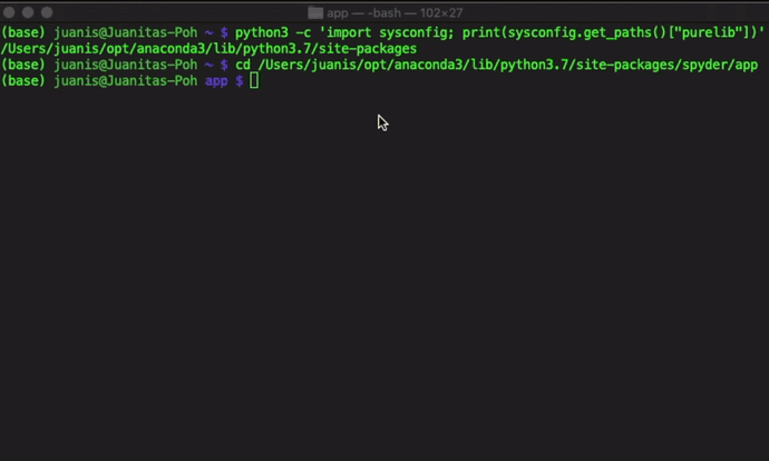 Command line showing python start to launch Spyder