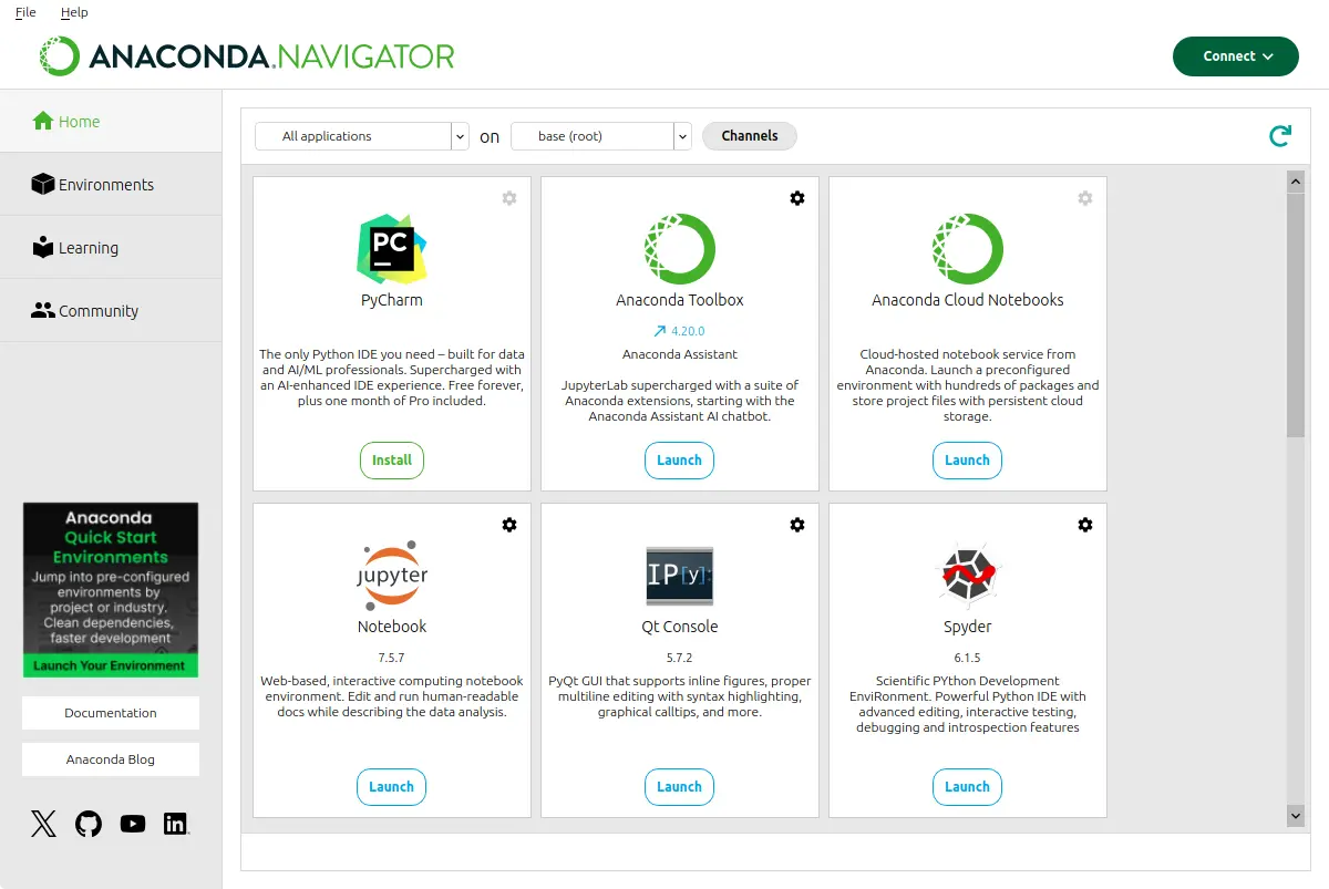 Anaconda Navigator showing Spyder