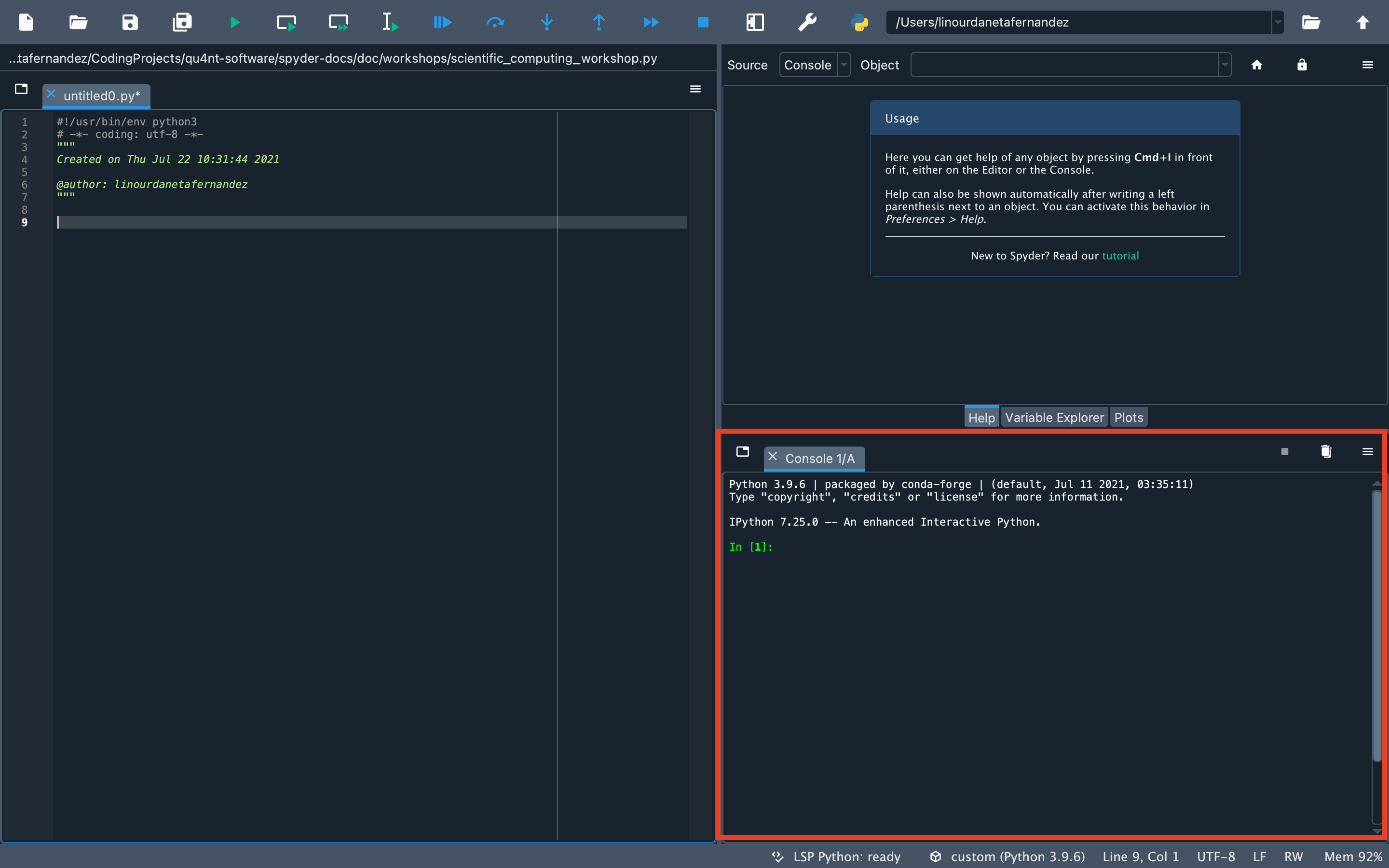 Screenshot IPython Console location in Spyder IDE