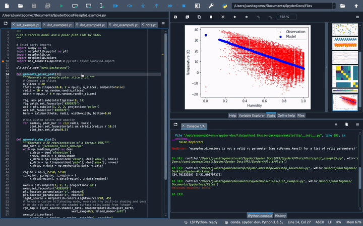 Spyder main window showing execution for the Plots pane