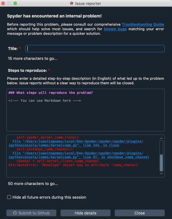 Github page on Spyder's issue tracker